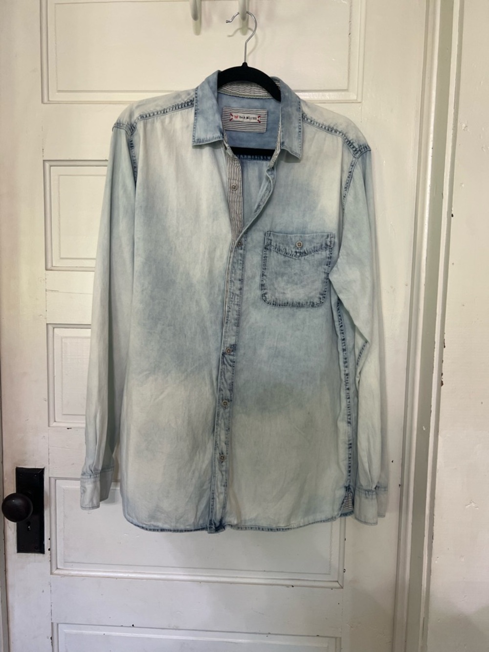 32 Bar Blues men's acid wash denim chambray shirt